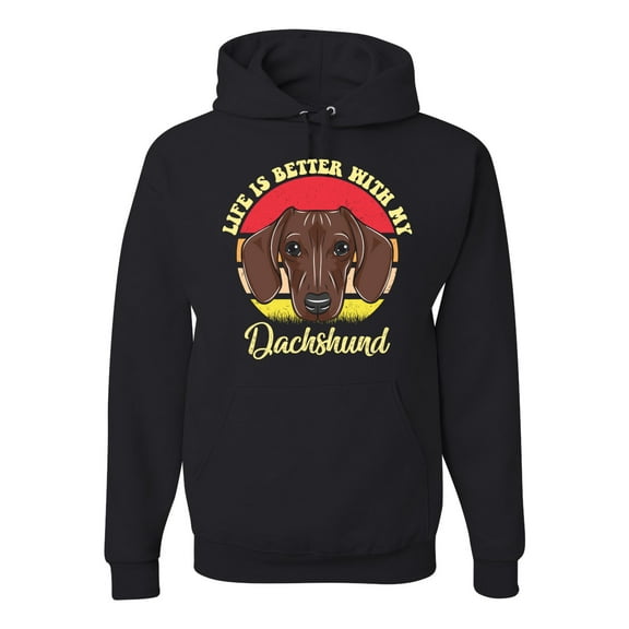 Wild Bobby, Life is Better with My Daschund Cute, Dog Lover, Unisex Graphic Hoodie Sweatshirt, Black, Small