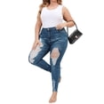 thumbnail image 4 of LilyLLL Womens Plus Size Distressed Ripped Jeans High Waist Stretch Denim Trousers, 4 of 5