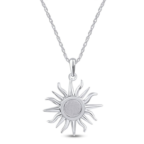 Minimalist Flaming Sun Charm Signet Pendant Necklace In 14k White Gold Plated 925 Sterling Silver With 18" Chain