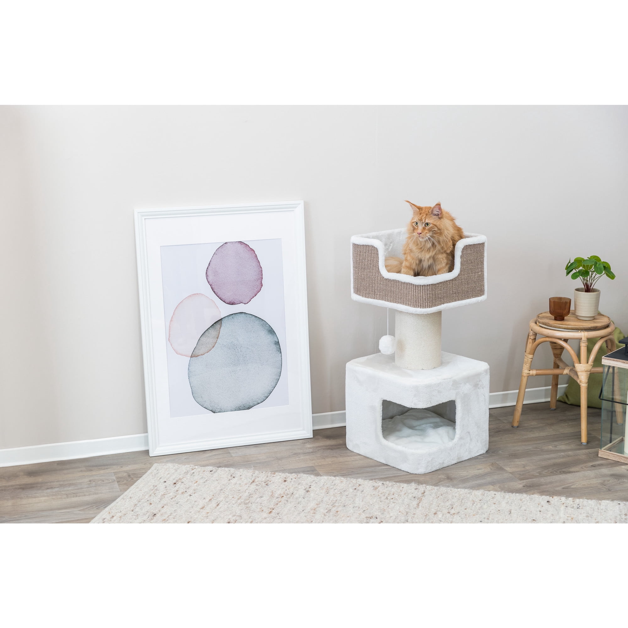 TRIXIE Ava XXL Jute & Plush 2-Level 34" Cat Tree with Scratching Post & Condo, Brown