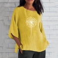 thumbnail image 2 of Moda mujer Casual manga tres cuartos cuello redondo algodón Lino impreso sólido Tops blusa Pompotops FGAJ3059, 2 of 6