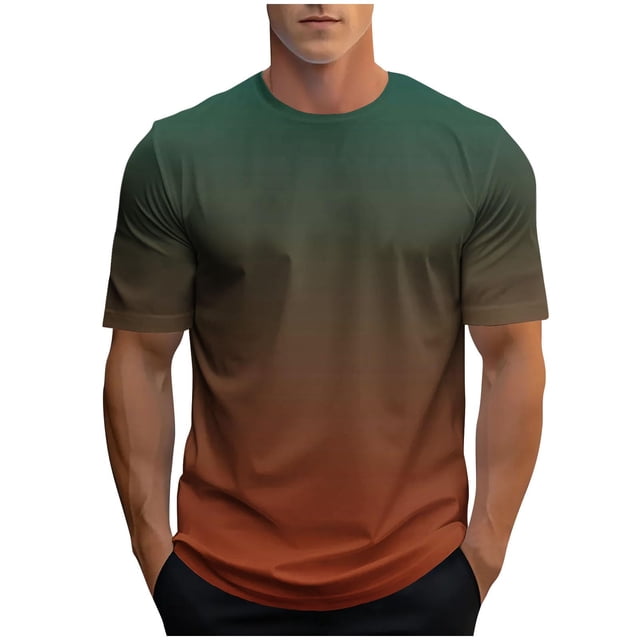 Gradient Print Short Sleeve Tee with Crew Neck for Everyday Casual Wear - Modern Gradient Design for Daily Use