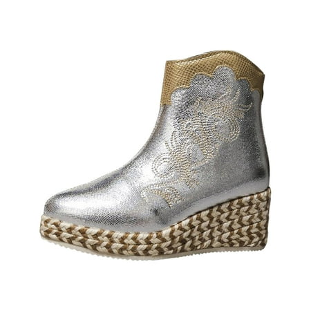 

Fesfesfes Women s Boots Large Three-dimensional Cotton Single Elevated Inner Zipper Imitation Straw Woven Bottom Boots 6(37)