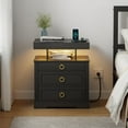 thumbnail image 2 of Nightstand Set 2 with Gun Drawer, Bedside Table with Wireless Charging Station, Auto Senor Night Stand with 3-Color LED Light, Modern End Table for Bedroom(Black), 2 of 9