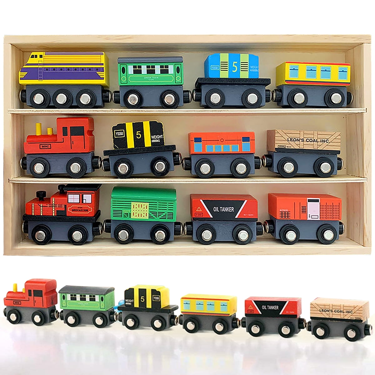 12 Pcs Wooden Train Set Train Toys Preschool Learning Wood