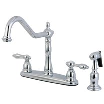 Kingston KB1751TALBS Tudor Two-Handle 4-Hole 8" Centerset Kitchen Faucet with Brass Sprayer in Polished Chrome