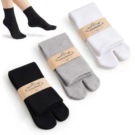 Bochen 3 Pairs Japanese Split-Toe Tabi Socks for Men Women Flip Flop Geta Sandals