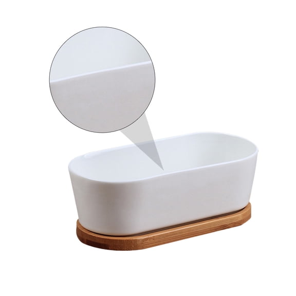 Omeite White Oval Ceramic Flower Pot with Drainage Tray, 2-Piece Indoor Outdoor Gardening Planter Set for Plants