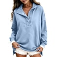 thumbnail image 5 of Textilo Women's Oversized Sweatshirt Henley Neck Half Button Pullover Top Long Sleeves Drop Shoulder Stand Collar Sweatshirt Loose Fit Casual Fall Winter 2026 Comfy Outfits,Sky Blue 3XL, 5 of 7