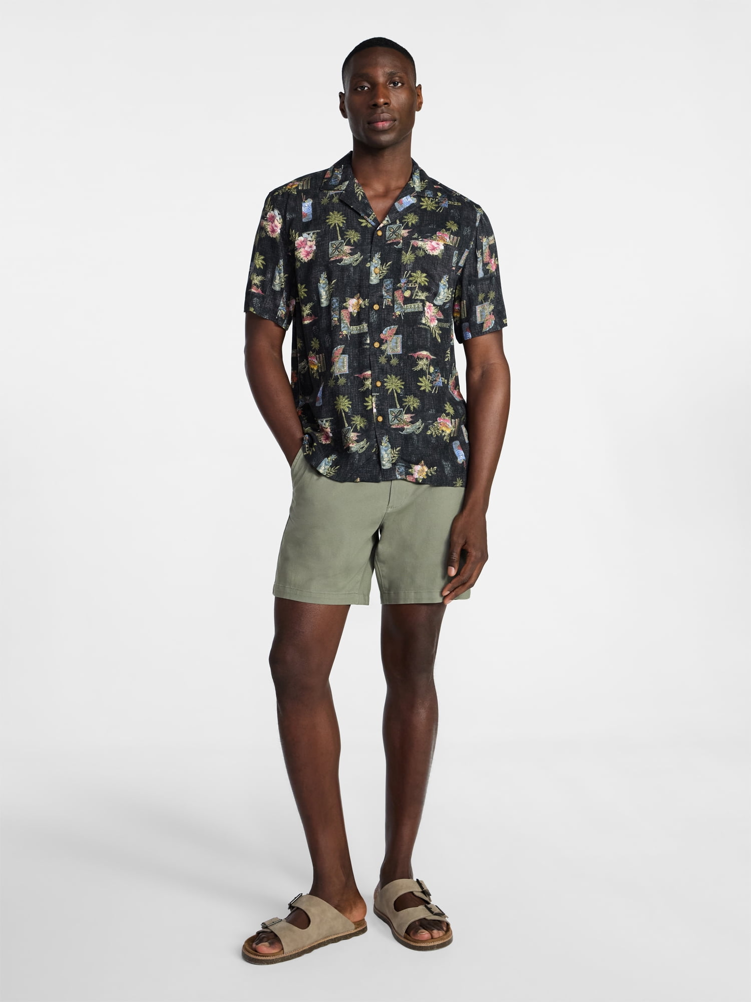 George Men's Relaxed Fit Printed Camp Shirt with Short Sleeves, Sizes S-3XLT