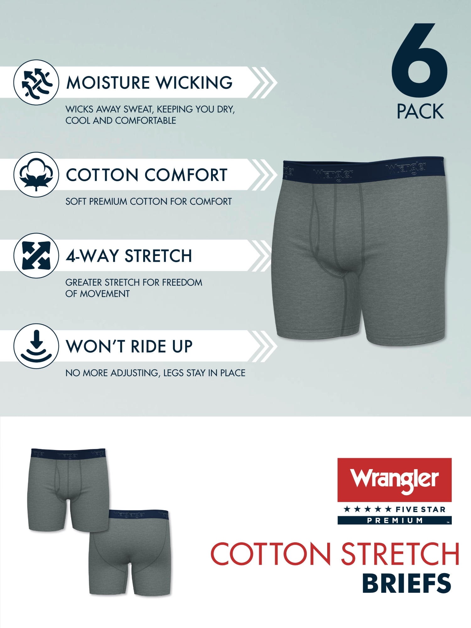 Wrangler Men's Cotton Stretch Boxer Brief Set, Boxer Briefs Underwear for Men, XL, 6 Pack