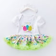 thumbnail image 4 of Easter Girls Outfit Short Sleeve Happy Easter Egg Puffy Skirt Dress Set With Hair Accessories 3Pcs Set Outfits Green,0-3M, 4 of 5