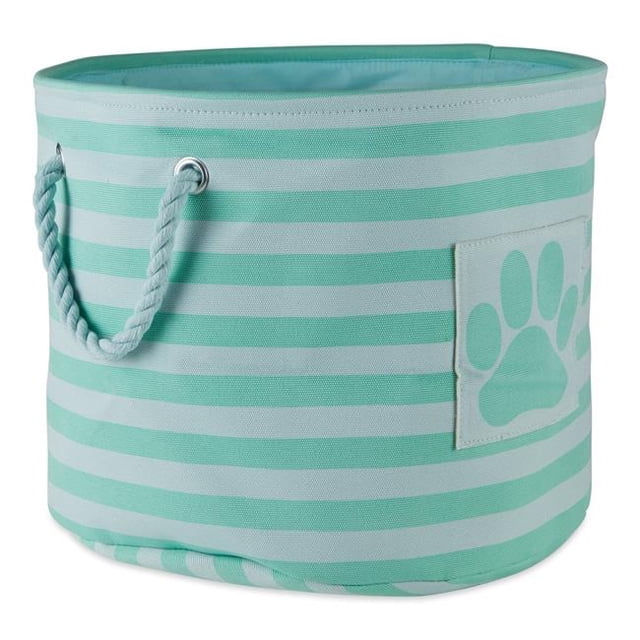 Design Imports CAMZ12501 12 x 15 x 15 Po Poubelle Ronde en Polyester à Os Sec - Rayure avec Patte Patch&44; Aqua - Rond Moyen