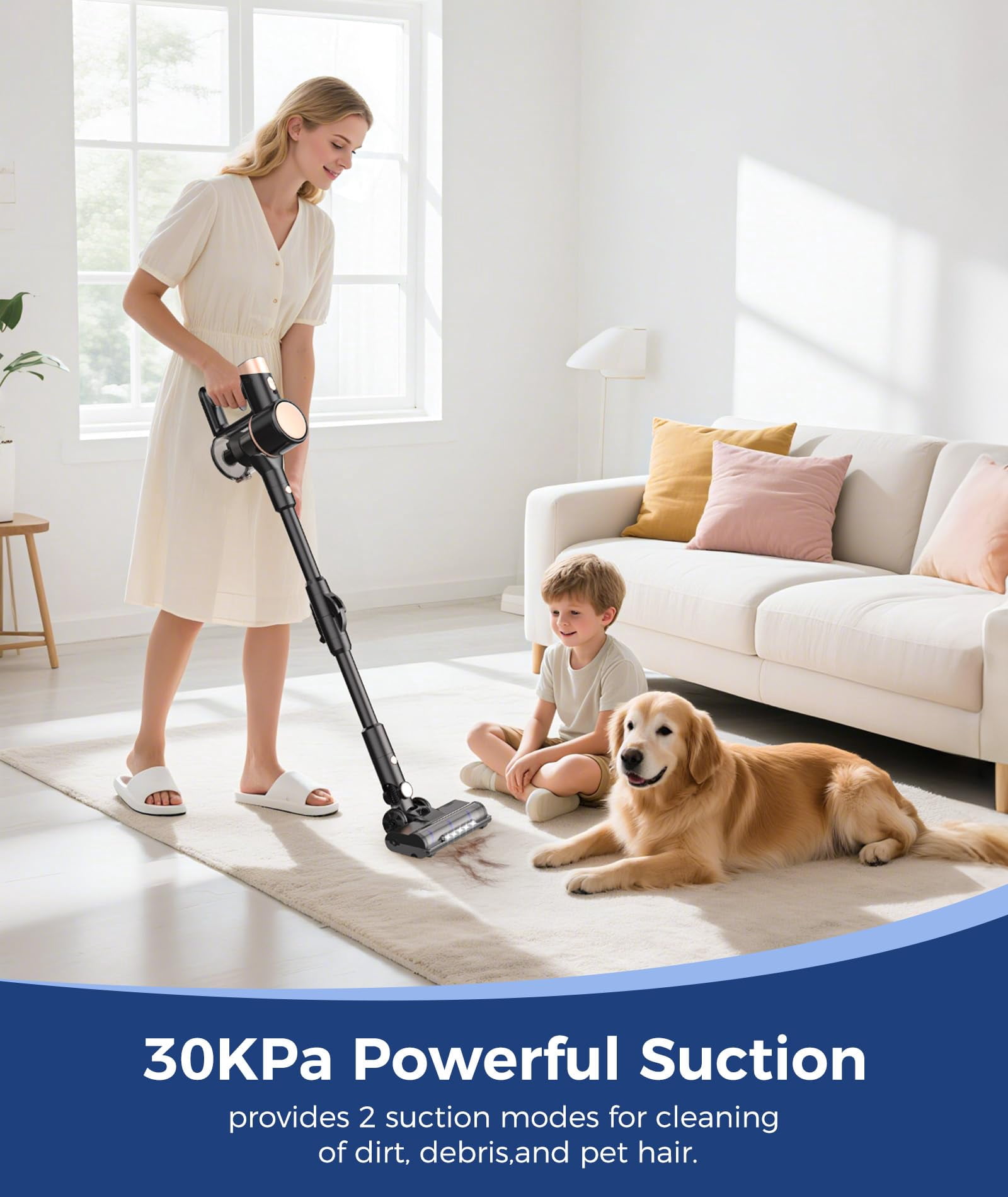 KISSAIR Cordless Vacuum Cleaners rechargeable 50min 2200mah Lightweight Led Display Screen Stick Vacuum Cleaners for Home Carpet Hardwood Floor Pet Hair, Grey