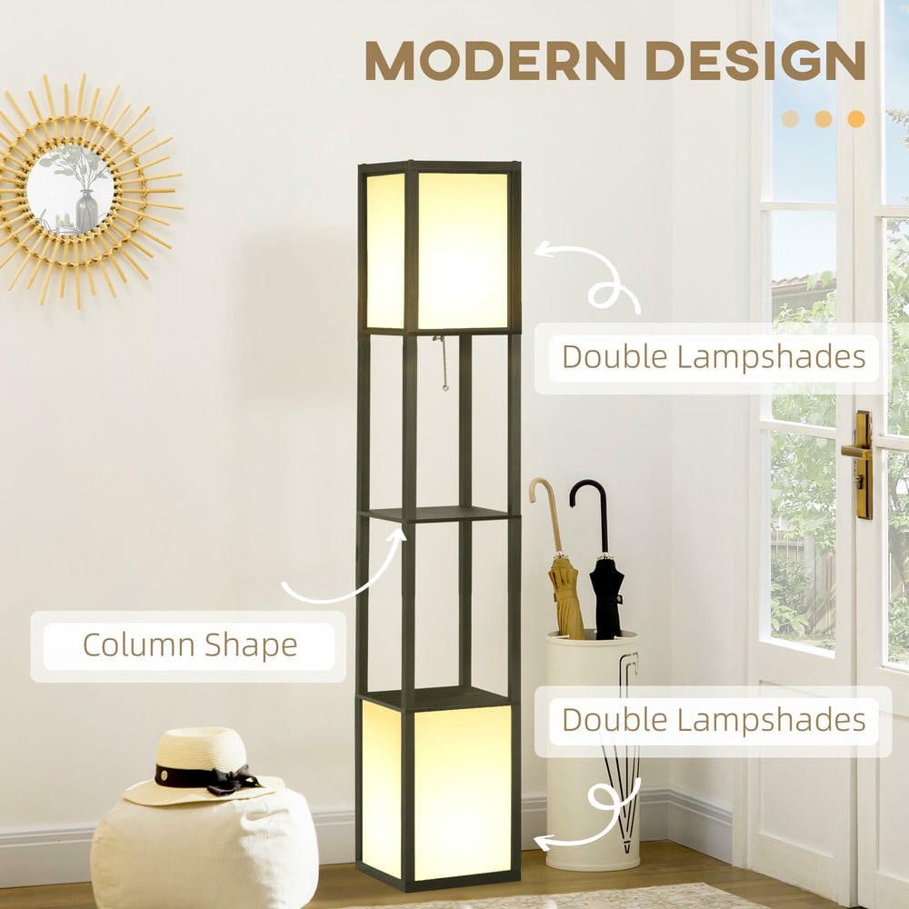Resenkos Modern Shelf Floor Lamp - Dual Ambient Light for Living Room, Bedroom, 10.25"x10.25"x61.5", Black