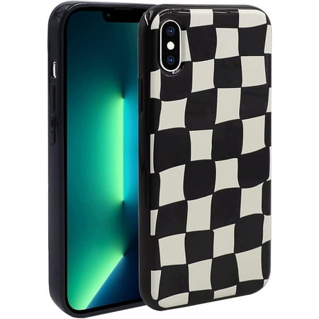 Phone Case for iPhone X/iPhone Xs, Kawaii TPU Bumpers Back Phone Cover for iPhone X/iPhone Xs (5.8 inch) Protective Cases Slim Cover, Black and White Grid