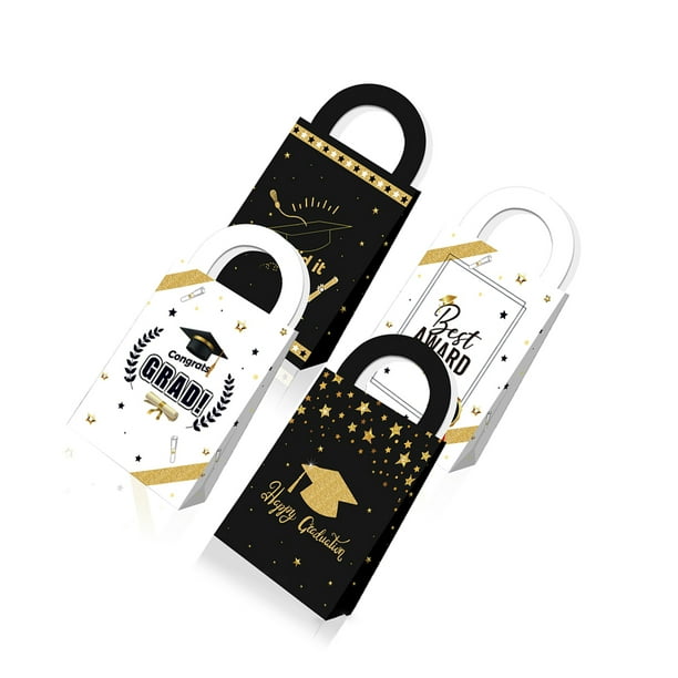 Moyic Caja de regalo con letras impresas en oro de 12 Uds., bolsas de papel Kraft de doble cara, cajas de regalo ligeras portátiles con asas Almacenamiento y organización del hogar Moyic HA081507-01