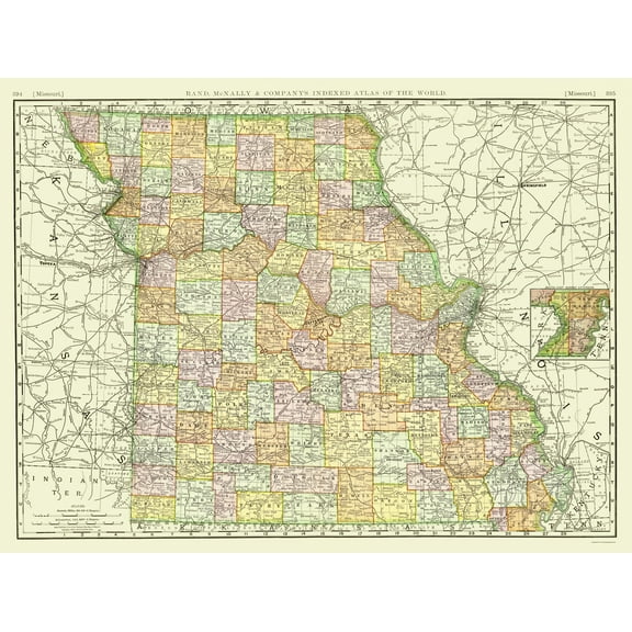 Historic State Map - Missouri - Rand McNally 1897 - Vintage Wall Art