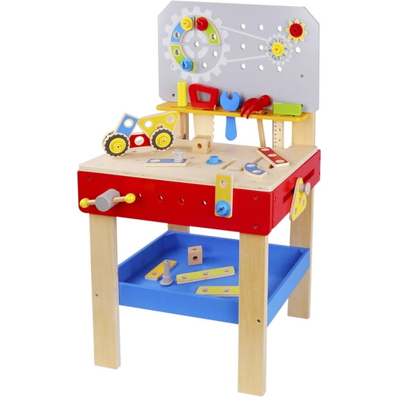 TOOKYLAND Ensemble d'Établi de Construction en Bois - 48 Pcs - Banc de Travail Format Enfant avec Outils et Quincaillerie, Jouet pour Enfants de 3 Ans et Plus