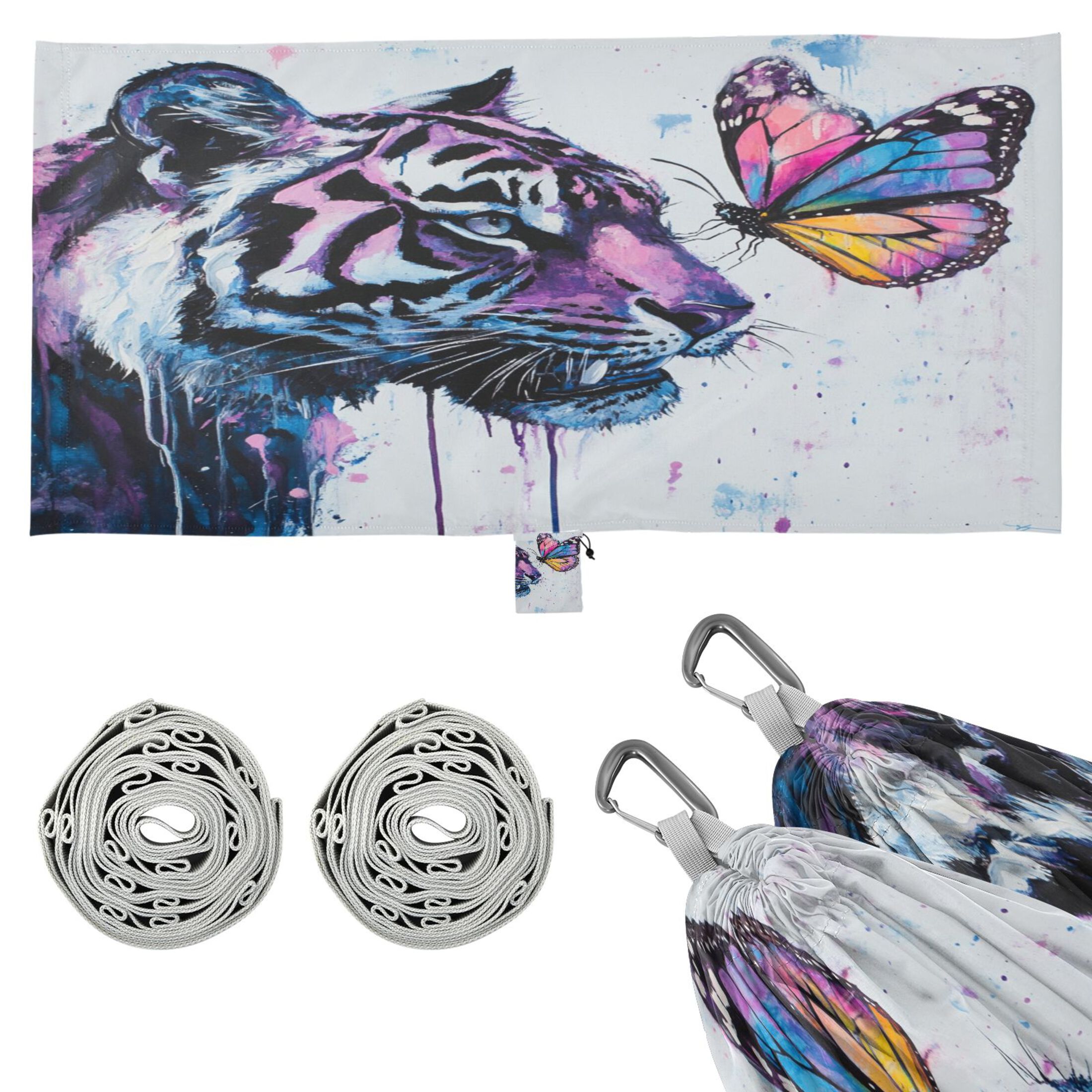 Hammock Camping Hammock Nylon Portable Hammock Travel Camping Hammock Tiger and Colorful Butterflies