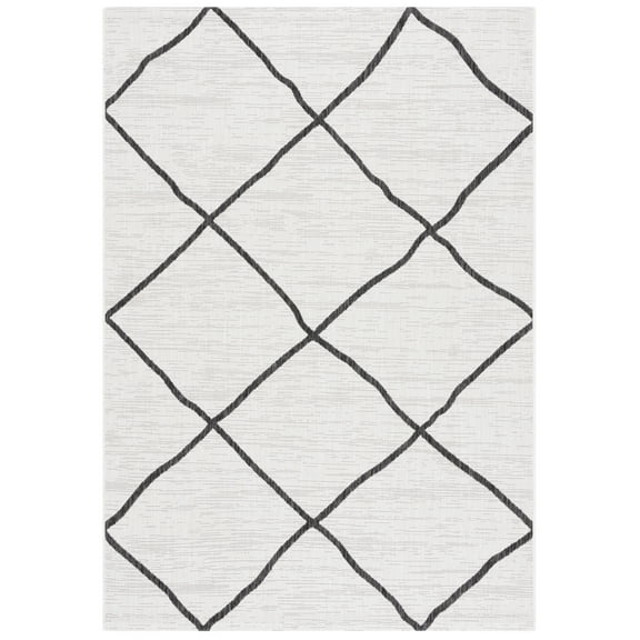 SAFAVIEH Courtyard Cohen Diamond Indoor/Outdoor Area Rug, Ivory/Black, 5'3" x 7'7"