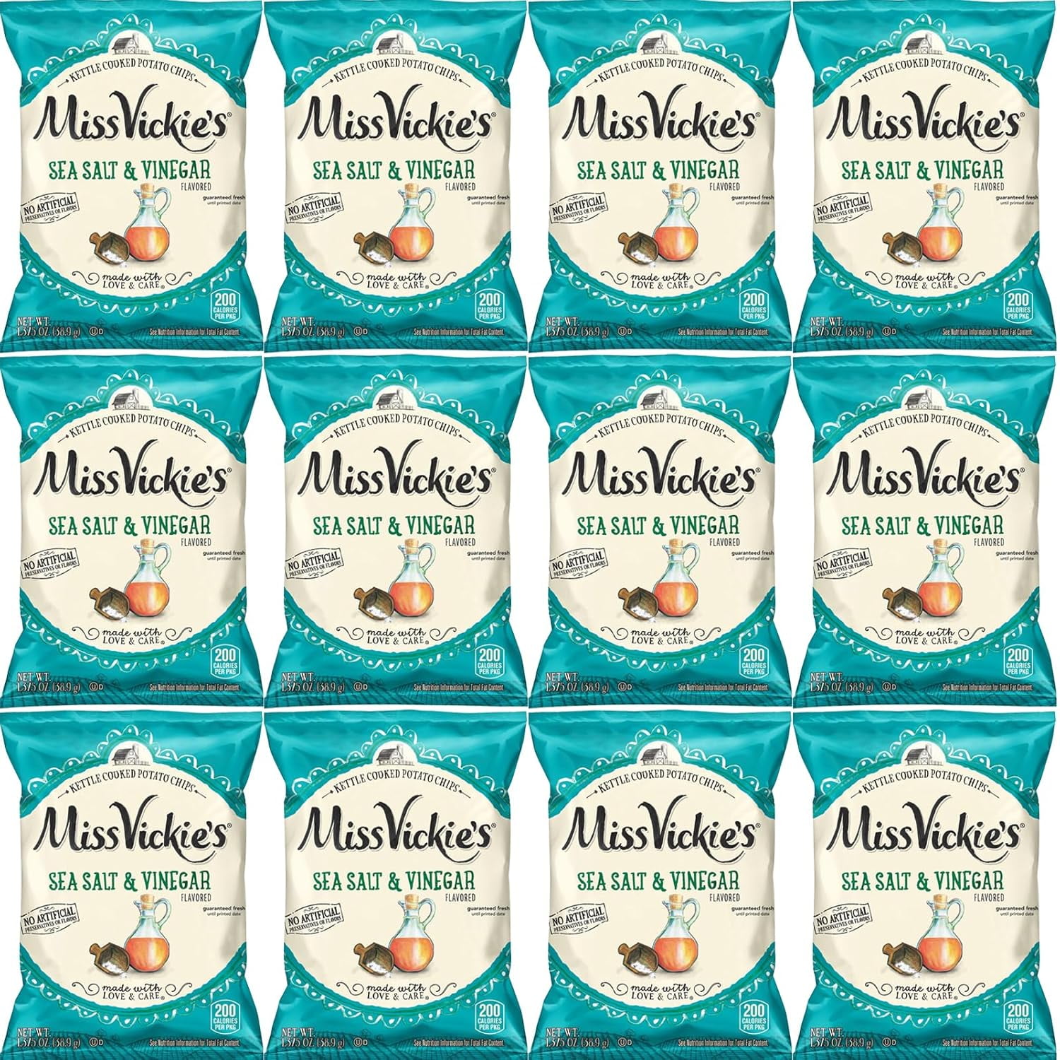 Miss Vickie's Sea Salt & Vinegar Kettle Cooked Potato Chips, 1.375 oz Bags, Pack of 12, Bundled by Shoppyway