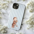 thumbnail image 5 of Blue Striped Curious Monkey and Cat Hug Phone Case, Cute Animal Friendship, Soft Minimalist Artistic iPhone Cover for iPhone 17 16 15 14 13 12 11 Plus Pro Max Mini, 5 of 6