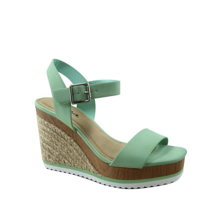 

Issue-s Casual Espadrilles Jute with Woods Open Toe Buckle Ankle Strap Wedge Sandal Shoes