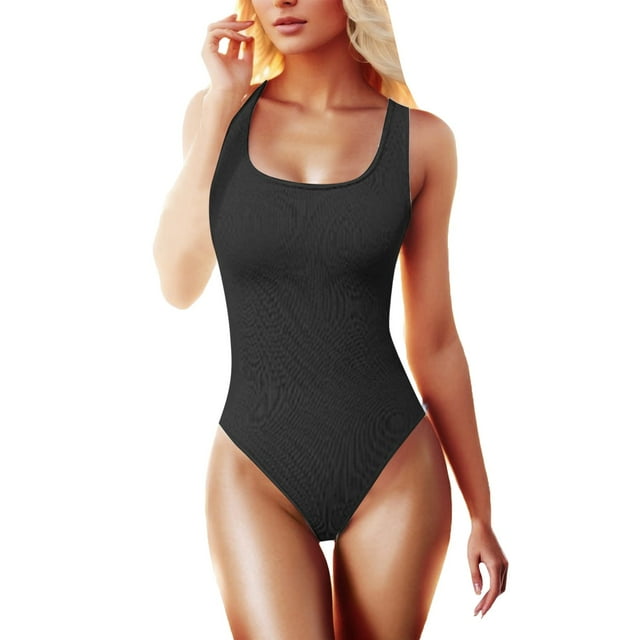Body sin mangas con cuello en U y tejido elástico para mujer: estilo informal, cintura elástica, diseño en línea A, mezcla de poliéster, lavable a máquina