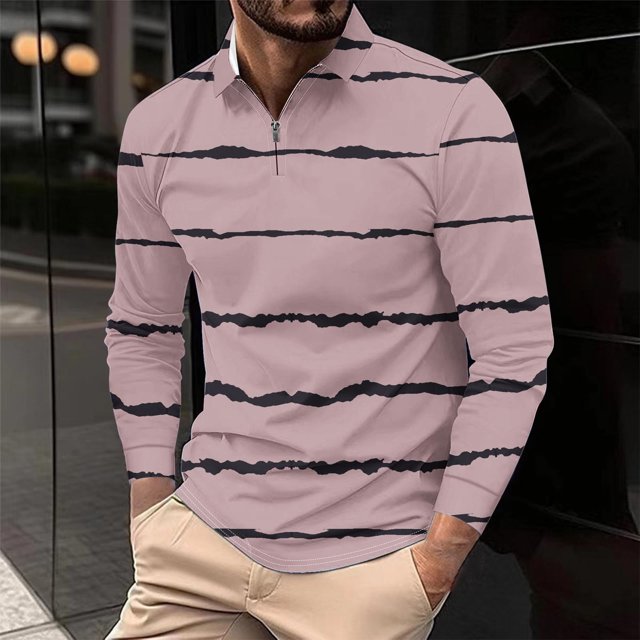 Blusa y camisa de manga larga con cuello vuelto para hombre, informal, con cuello vuelto, estampado, para fitness, deportiva, de manga larga, de poliéster