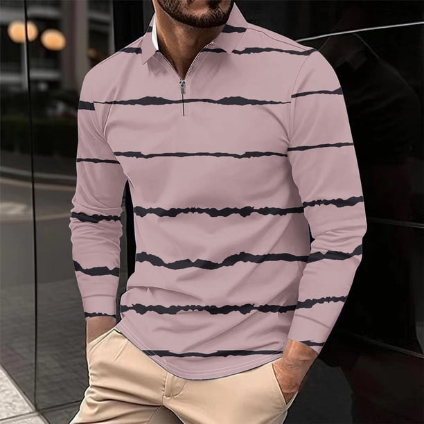 Blusa y camisa de manga larga con cuello vuelto para hombre, informal, con cuello vuelto, estampado, para fitness, deportiva, de manga larga, de poliéster