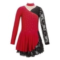 thumbnail image 3 of inhzoy Kids Girls Floral Lace Patchwork Figure Skating Dress Ballet Dance Leotard Burgundy 16, 3 of 7