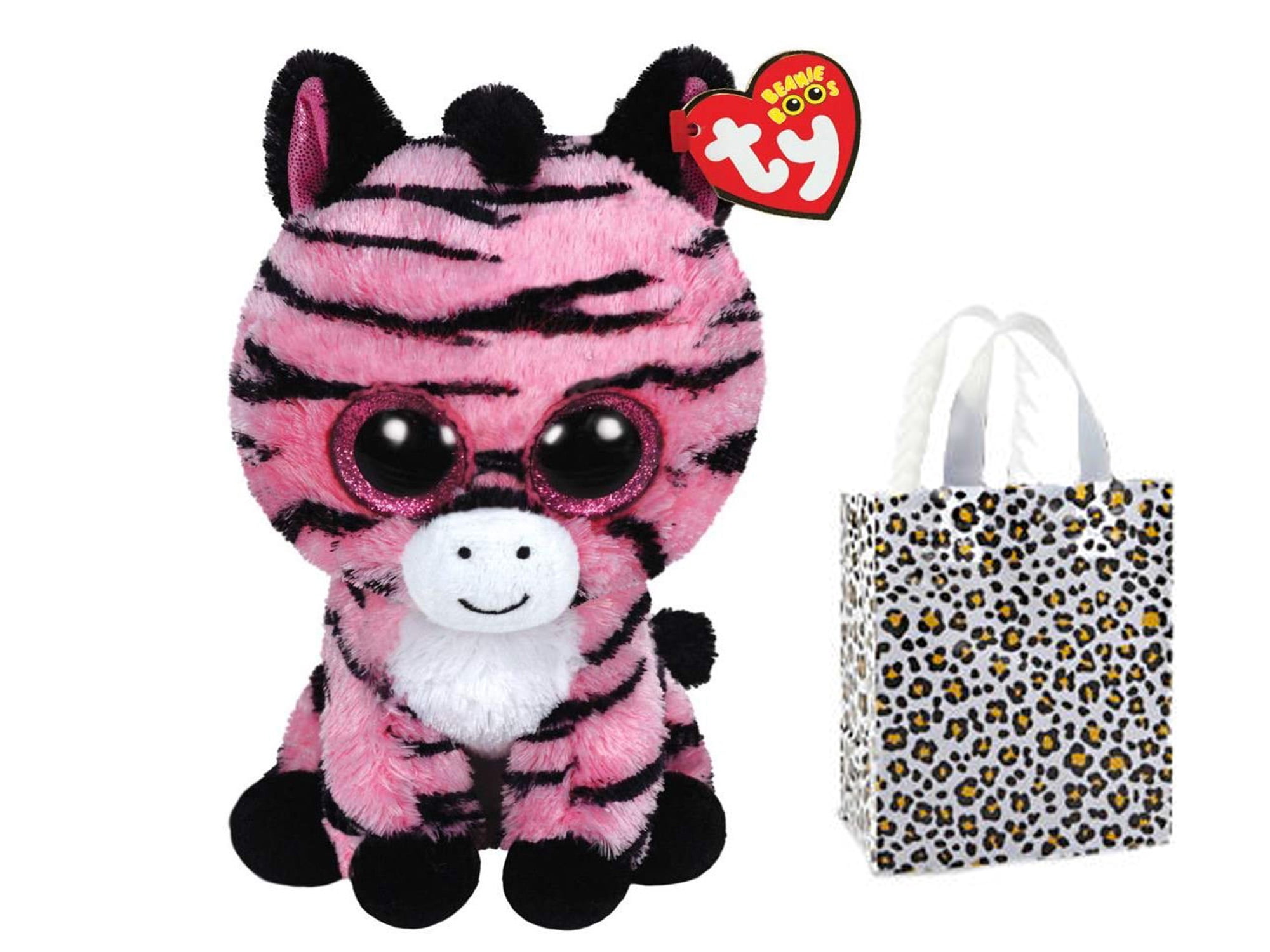 Ty Beanie Boos Zoey Pink Zebra Plush Small 6 & Gift Bag Bundle Set 