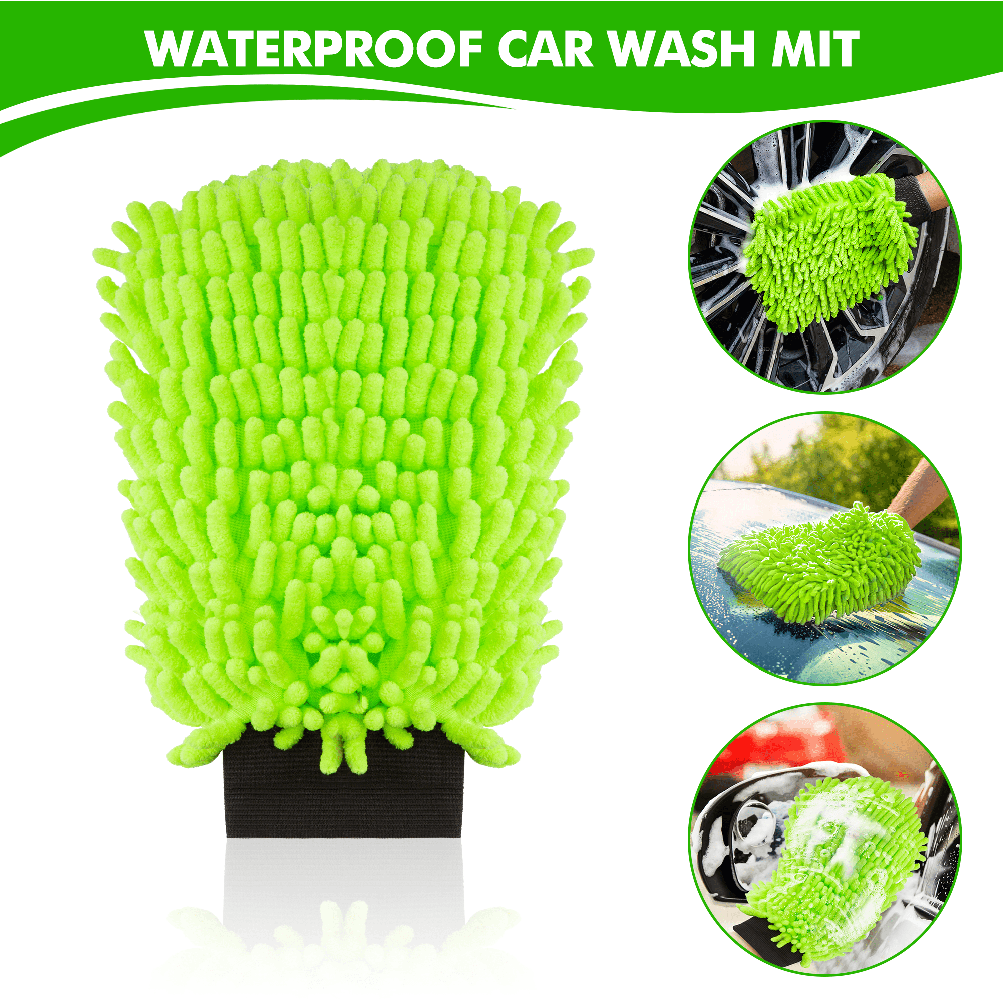 OWNTECH 62" Car Wash Brush & Cleaning Kit - 8-Piece Set with Long Handle Mop, Extra Mop Head, Wheel Brush, Glass Squeegee, Chenille Duster & Wash Mitt for Cars RV Truck Boat(Green)