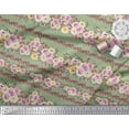 thumbnail image 2 of Soimoi Green Rayon Fabric Leaves & Pink Floral Print Sewing Fabric BTY 42 Inch Wide, 2 of 3