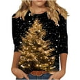 thumbnail image 2 of Gamivast Christmas Tops for Women Casual 3/4 Sleeve Crew Neck Shirt Funny Holiday Snowman Trees Graphic Tee Xmas Party Pullover Outfits Fall Winter Loose Fitted Tops 5XL, 2 of 6