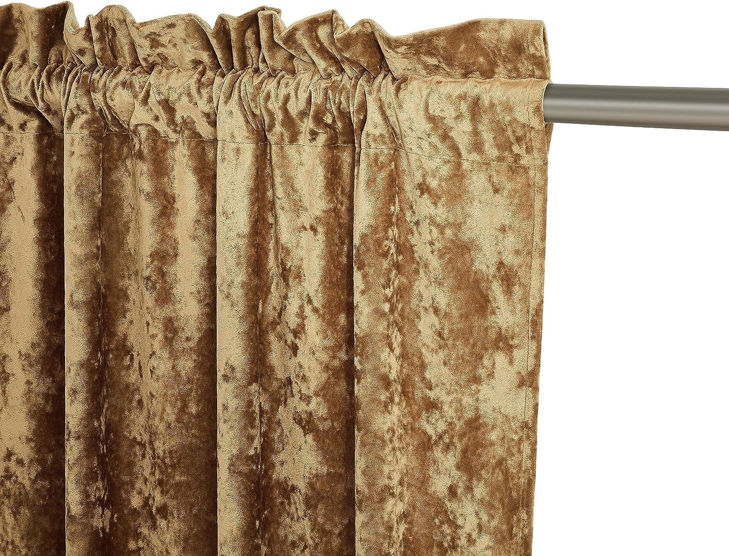 Chezmoi Collection Lux Caramel Gold Crushed Velvet Curtains 2 Panel Set, Room Darkening Luxury Distressed Velvet Rod Pocket Window Drapes for Living Room Bedroom 50" W x 84" L