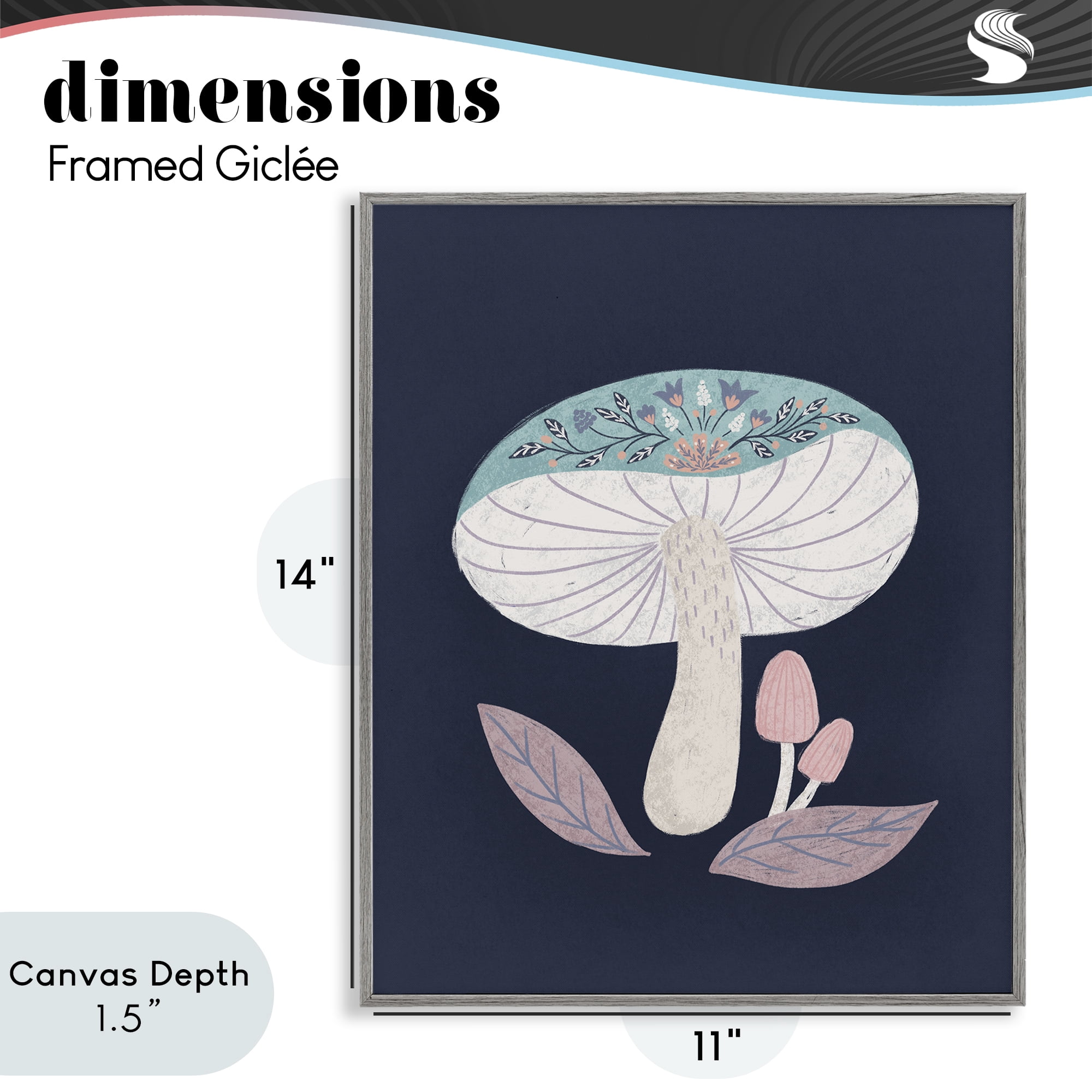 Stupell Industries Floral Cottage Mushroom Gray Framed Giclee Art, design by Metka Hiti