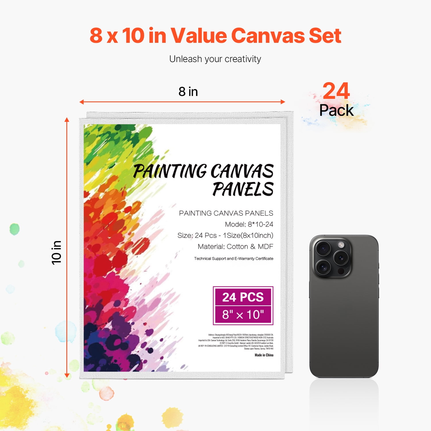 KFFKFF Art Canvas Panels, 8x10 Inch White Painting Surfaces, Set of 24, Suitable for Sketching, Acrylic, Oil Painting, Watercolor, Ideal for Children and Professional Artists