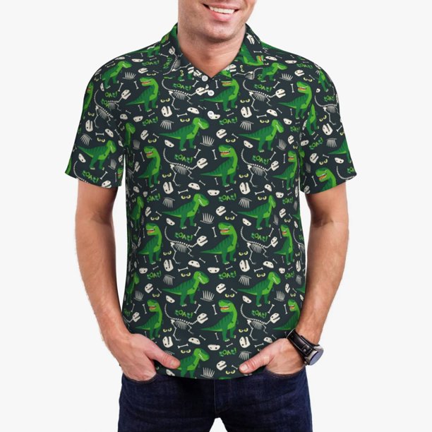 Balery Dinosaur and Bone Camisa Polo de Hombre con Estampado, de Manga Corta y Tejido Medio, Camisa Tipo Golf Polo-3X-Large