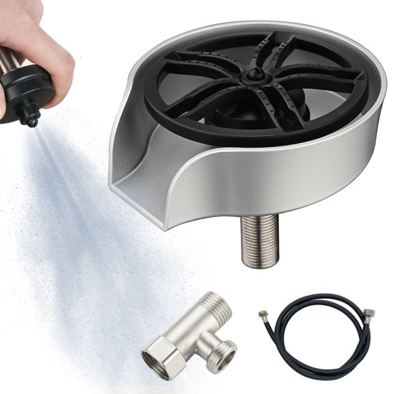 TFixol 360° Rotating Pull-Out Pressure Glass Rinser for KTV, Coffee Shops, and Bars, 80cm Extendable, 10° Tilted Flow, ABS Plastic with Stainless Steel, Silver, 9/16 US Standard, Includes Hose and