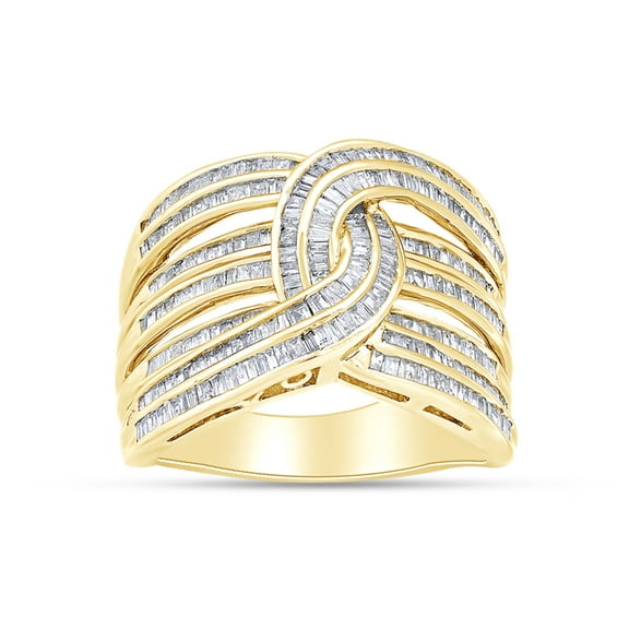 1 Carat Baguette White Natural Diamond Interwoven Statement Ring in 14k Yellow Gold Over Sterling Silver Size 9.5