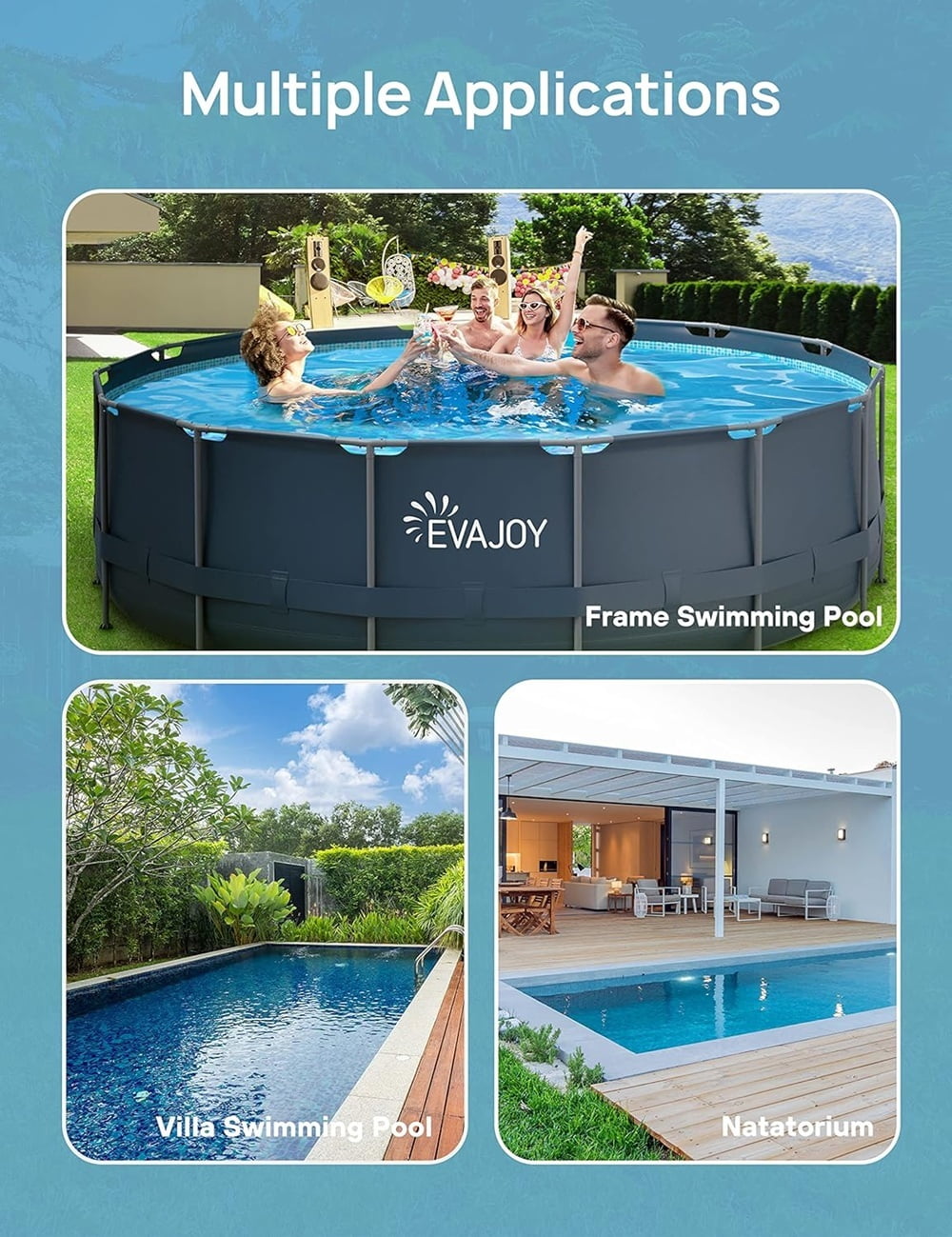 EVAJOY Sand Filter Pool Pump 2000GPH for Above Ground Swimming Pool