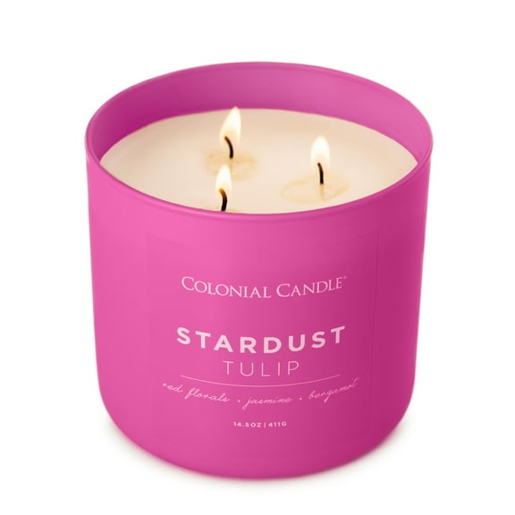 Colonial Candle Pop of Color Stardust Tulip Jar Candle, 3 Wick, 14.5 oz, 80 Hours Burn, Floral