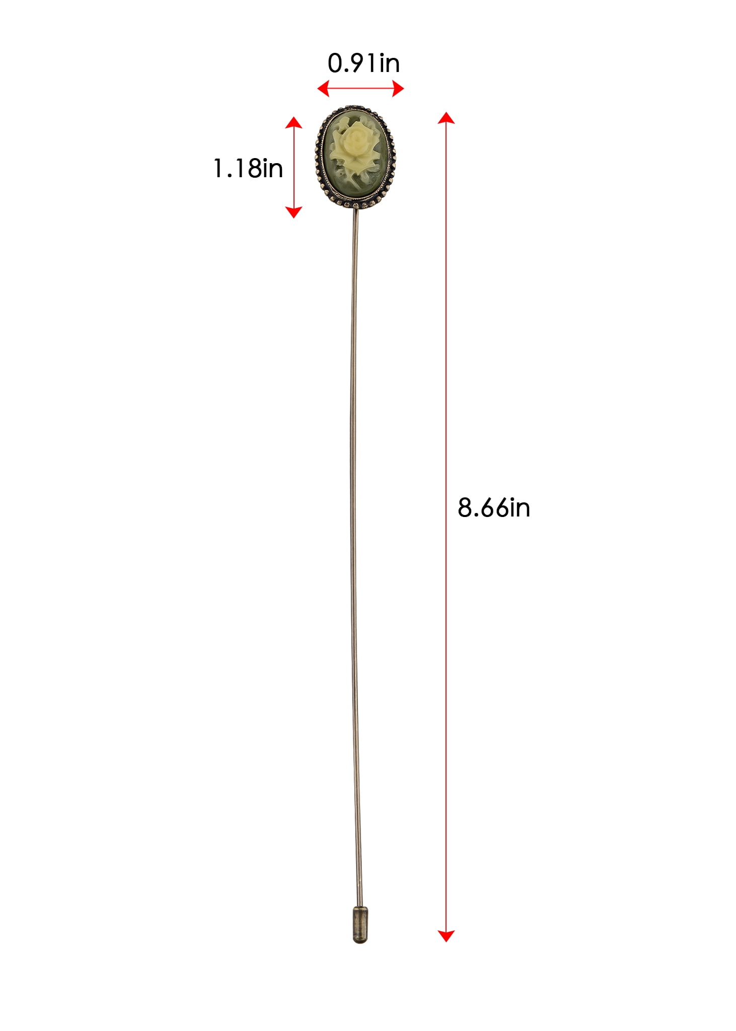 Antique Golden Tone Vintage Green Cameo Floral Rose Hat Pin Long Handle Stick Lapel Pins Pack Of 1, Cameo