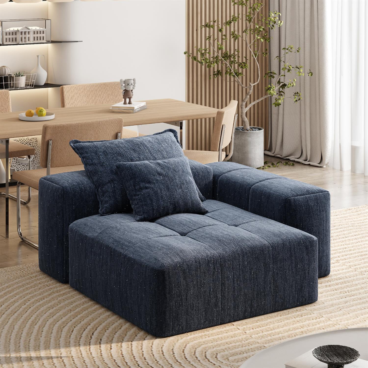 Demi Bonn 56" Modern Oversized Modular Sectional Sofa for Living Room, Chenille Fabric Couch with Cushion, 2 Plush Pillows, No Assembly Needed, Blue