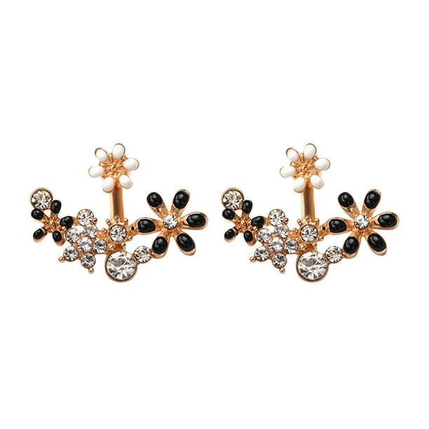 Moda pequeña flor fresca del sol con incrustaciones de color pequeña flor Stud Pendientes Frontera Oreja Joyería