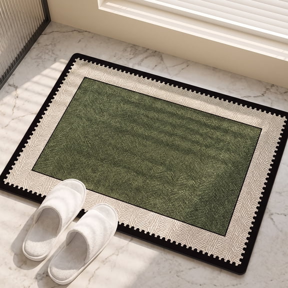 Luxury Sage Green Frame Line Bathroom Rug, 16x24 inch Extra Soft and Absorbent Microfiber Bath Rugs, Non-Slip Plush Shaggy Bath Carpet, Bath Mats for Bathroom Floor, Tub and Shower