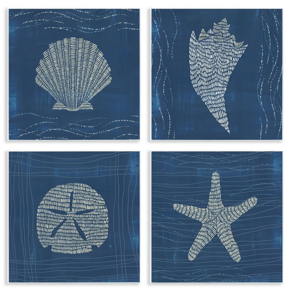 Stupell Industries Patterned Sea Life Portraits Nautical & Beach Painting Unframed Art Print Wall Art, 12 x 12, Set of 4