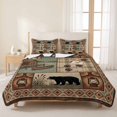 thumbnail image 3 of Quilts Twin Size Bedding Set, Brown Ethnic Lightweight Quilted Comforter, Black Bear Paw Farmhouse Cabin Canoe Retro Plaid Soft Bedspread Coverlet with Pillow Covers for All Season, 68" x 86", 3 of 9